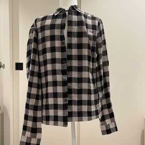 Theory Men’s Black and White Checkered Collared Button Down Shirt Size S